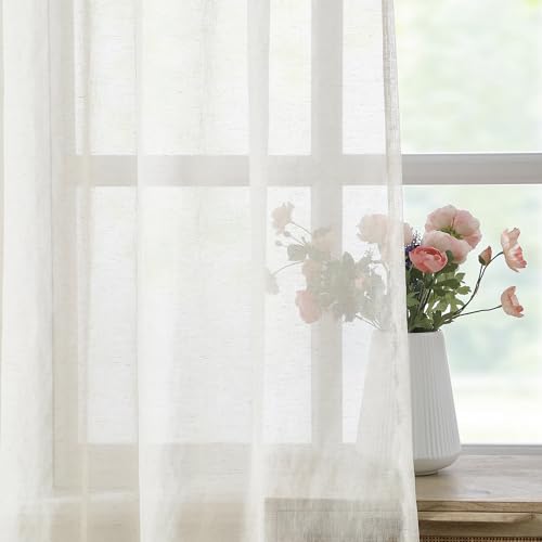Flax Linen White Sheer Curtains for Bedroom Living Room 52"x96" Natural 2pk - color: Off White ( Flax Linen Blend- Oatmeal Shade ), size: 52"W x 95"L (Pack of 2)