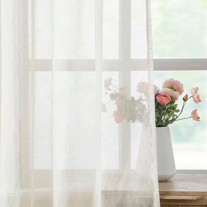 Natural Off White Sheer Linen Curtains for Living Room 52x90 Beige Flax 2pc - color: Off White ( Flax Linen Blend- Oatmeal Shade ), size: 52"W x 90"L (Pack of 2)