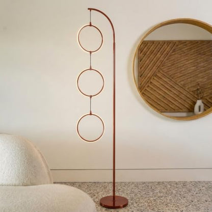 Brightech 3 Ring Lamp - 74" Dimmable LED Floor Lamp with 3 Hanging Light Rings, Modern Arc Standing Tree Lamp for Living Room, Bedroom and Office, 30W Warm White LED, Red - color: Red