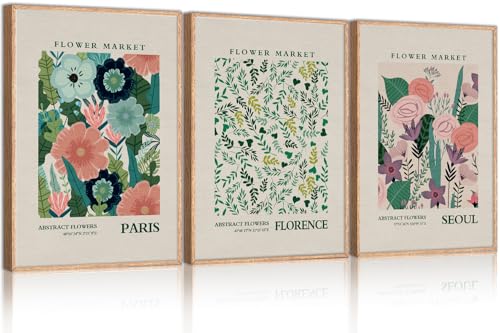 HPINUB Flower Market Framed Canvas Wall Art Set, Colorful Botanical Flowers Wall Decor,Modern Floral Boho Art Print for Living Room, Bedroom Office Decor-16 x24 x3 - color: Flower Market Wall Art, size: 16"L x 24"W