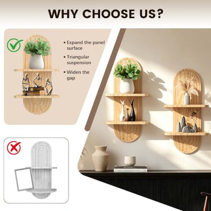 22x11.8 Inch Boho Wall Decor, Mid Century Modern Wood Wall Shelf, Natural - color: Natural