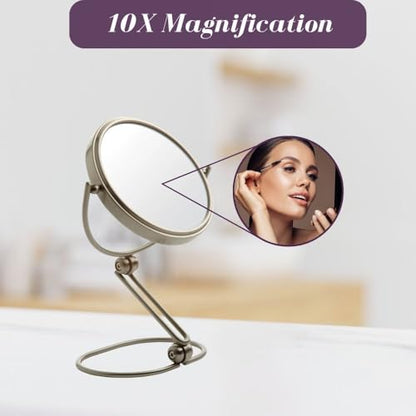 JERDON 5.5" Tabletop Makeup Mirror - 10X Magnification - Nickel - MC450N - size: 1"L x 5.8"W