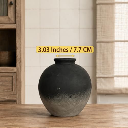 Rustic Farmhouse Ceramic Vase, 7.9 Inch, Terracotta Decor - color: Black