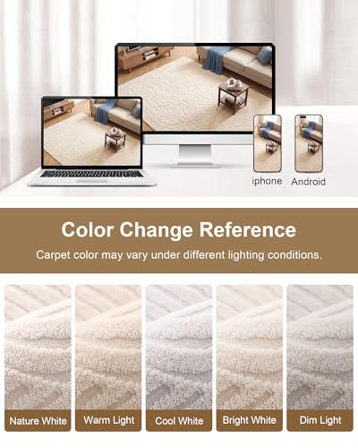 Carvapet Washable 6x9 Area Rug Beige Modern High Low Pile Carpet - color: Geometric Beige, size: 6' x 9' Rectangular