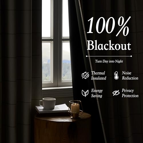 NICETOWN 100% Blackout Taupe Plaid Curtains for Bedroom, W52xL84, 2 Panels - color: Taupe, size: 52"W x 84"L (Pack of 2)