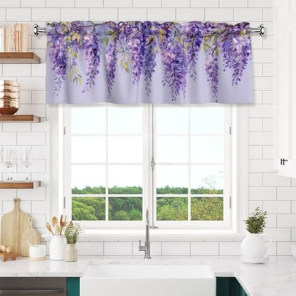 Lavender Flowers Valances for Windows Rod Pocket Curtain Valance 1 Panel Short Curtains for Kitchen Bathroom Living Room Bedroom Window Treatments - color: Lavender Flowers