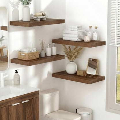 Vivelove 10 in Deep Floating Shelves 16” Set of 2, Walnut - color: Walnut, size: 16”wx10.2”dx1.5”h