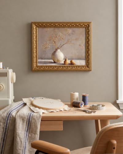 VIYYIEA Gold Frame Botanical Wall Art, Wildflower Canvas Print 11x14 Inch - color: Dried pear flowers
