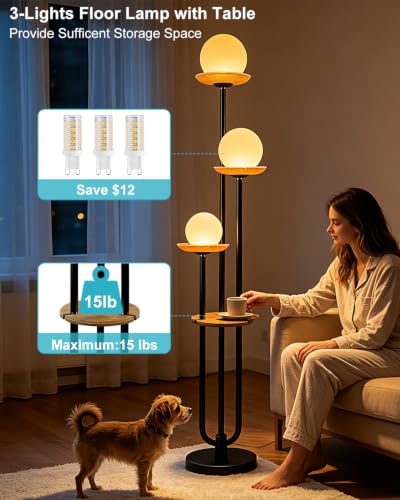 Lightdot 3-Globe Floor Lamp Dimmable with Green Glass Tray Black Floor Lamp - color: Amber-3U Black
