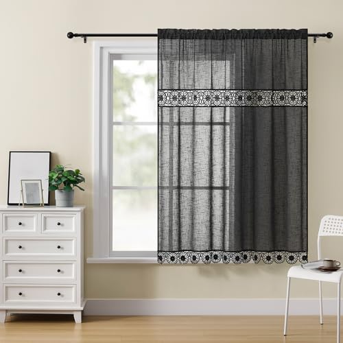 Gibelle Grey Boho Farmhouse Living Room Curtains 63 Inch Length, Modern Country Window Curtain for Bedroom, Linen Bohemian Rustic Draperies - color: Grey, size: 56"W x 63"L (Pack of 1)