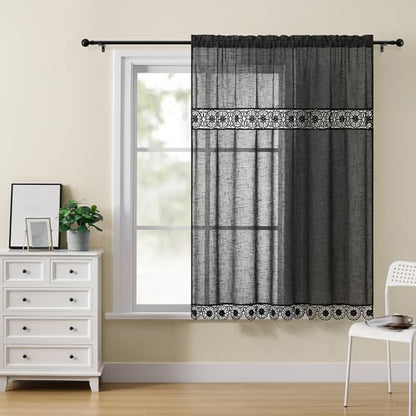 Gibelle Grey Boho Farmhouse Living Room Curtains 63 Inch Length, Modern Country Window Curtain for Bedroom, Linen Bohemian Rustic Draperies - color: Grey, size: 56"W x 63"L (Pack of 1)