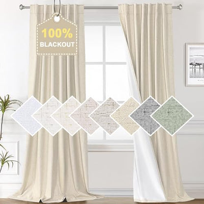 H.VERSAILTEX Faux Linen 100% Blackout Curtains 84 Inch Long 2 Panels, Back Tab/Rod Pocket Blackout Curtains No Light, Black Out Curtains & Drapes for Bedroom, 52 inches Wide Each Panel, Bleached Sand - color: Bleached Sand, size: 52"W x 84"L (Pack of 2)