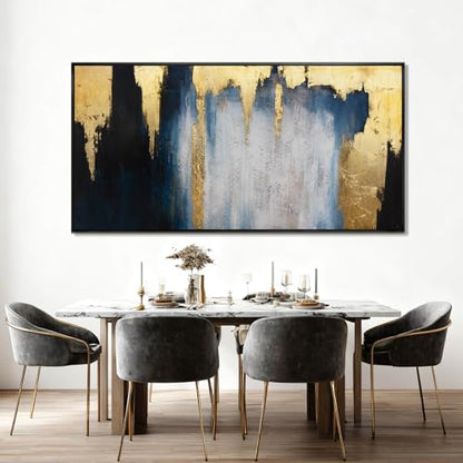 Large Framed Blue Gold Abstract Canvas Wall Art for Living Room 29x58 Inch - color: Blue and Gold, size: 58"L x 29"W