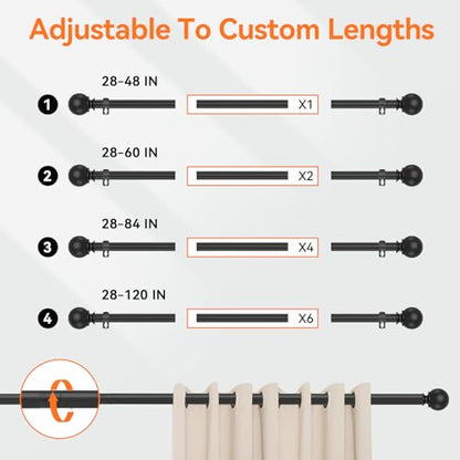 Black Curtain Rods for Windows 28 to 48 Inch, 5/8" Diameter Heavy Duty Metal Adjustable Small Curtain Rod With Bracket - color: Black, size: 28-48"(1 Pack)