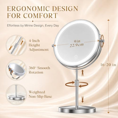 Professional 9" Lighted Makeup Mirror with Magnification 1X/20X 3600 Lux