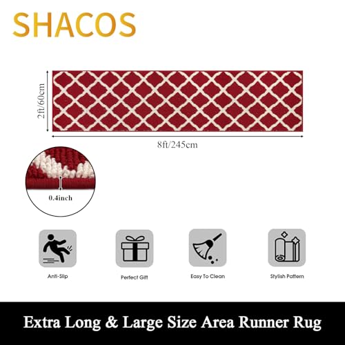 SHACOS Red Runner Rug 2x8 ft Washable Non Slip Low Pile Entryway Rug Runner - color: Red, size: 2' x 8'