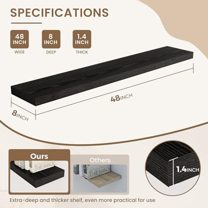 Dreamland 48 Inches Wall Mounted Wood Floating Shelves, Black, 2 Pack - color: Black, size: 48in
