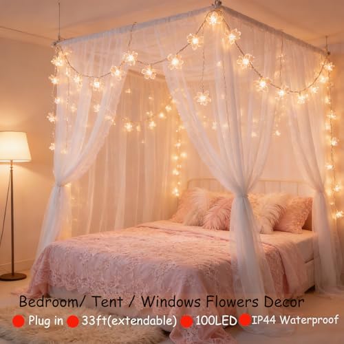 Decorative 100 LED Warm White Cute Cherry Blossom Flower Fairy Light String - color: Warm White