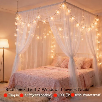 Decorative 100 LED Warm White Cute Cherry Blossom Flower Fairy Light String - color: Warm White