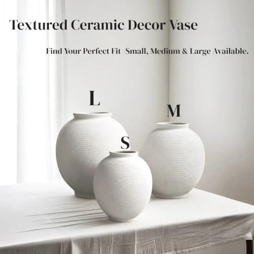 Extra Large White Ceramic Vase, 12.5" H Sandstone White - color: White-13", size: 13"-Oval