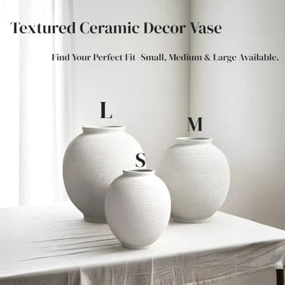 Extra Large White Ceramic Vase, 12.5" H Sandstone White - color: White-13", size: 13"-Oval