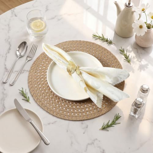 24 Pcs 13 in Round Woven Placemats Boho Charger,Khaki,Natural - color: Khaki, style: Natural