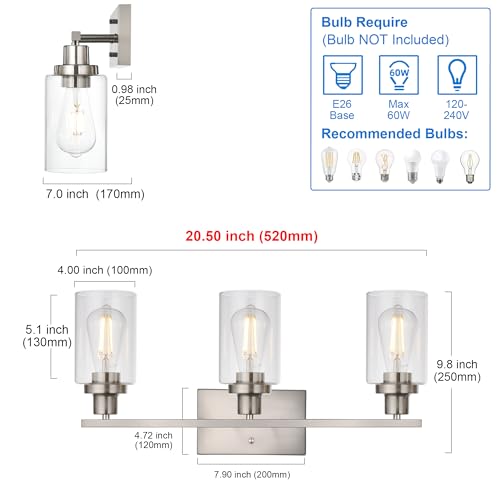 MELUCEE 3 Lights Wall Sconce Brushed Nickel Finished 20.5 Inch - color: Brushed Nickel, size: 3-Light
