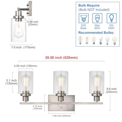 MELUCEE 3 Lights Wall Sconce Brushed Nickel Finished 20.5 Inch - color: Brushed Nickel, size: 3-Light