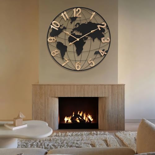 Pytha Sight 36 Inch Large Extra Metal Oversized Arabic World Map Wall Clock - color: Black Arabic, size: 36 inch