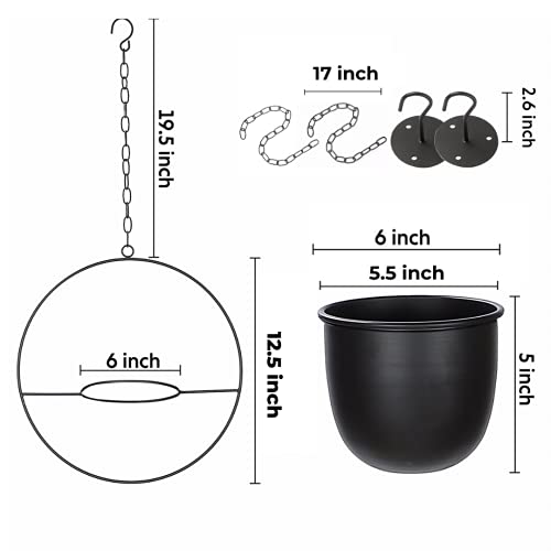 2 Pack Hanging Planter with 5.5" Pot, Metal Hanging Plant Holder - color: Black