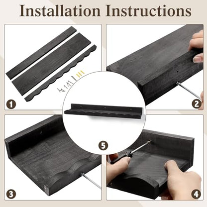 Suzile 2 Pcs Scalloped Floating Wall Shelves,23",Black - color: Black, size: 23"
