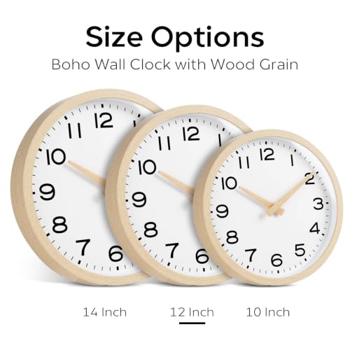 AKCISOT 12 Inch Wall Clock, Silent Battery Operated Analog Clock, Natural - color: D_natural, size: 12 Inch