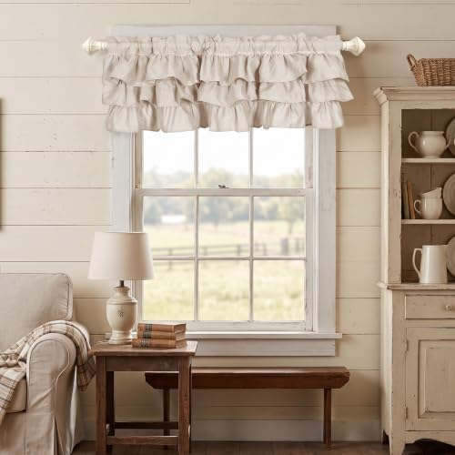 FUANGUI Ruffled Valance Curtain 42" W x 18" L Pleated Kitchen Valance - color: Beige, size: 42"W x 18"L (Pack of 1)