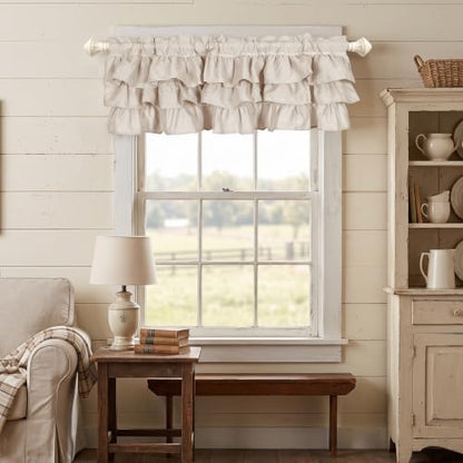 FUANGUI Ruffled Valance Curtain 42" W x 18" L Pleated Kitchen Valance - color: Beige, size: 42"W x 18"L (Pack of 1)