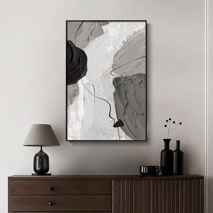 Large Framed Black and White Gray Modern Abstract Wall Art, 1 Piece 24x36 - color: Black Grey White