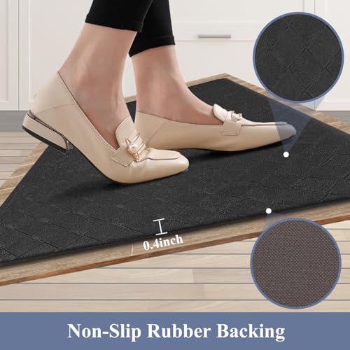 HEBE Anti Fatigue Kitchen Rugs Set of 3, Cushioned Kitchen Mats for Floor - color: Black