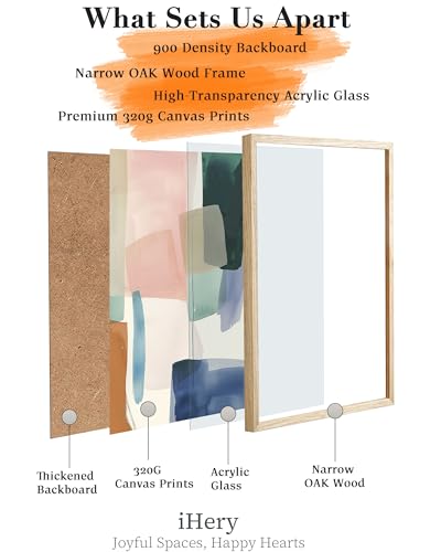 iHery 12x16in Blue Green Geometric Framed Abstract Wall Art - color: OAK Framed Geometric, size: 16"L x 12"W
