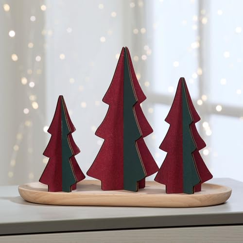 Your Heart's Content Set of 3 Wood Slotted Trees Multi-Colored Wooden Interlocking Trees, Shelf sitters, Valentine Mantel, Winter Tabletop Accent, Festive Table, Handmade (Set 3 Burgundy) - color: Set 3 Burgundy