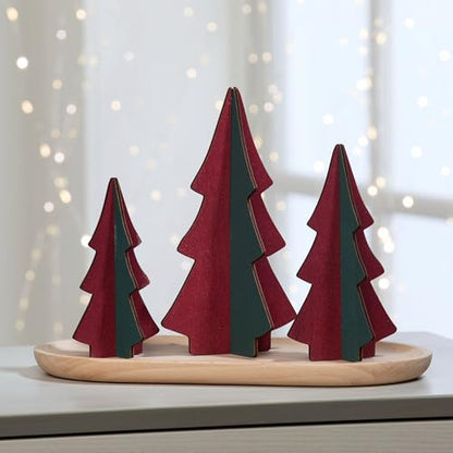 Your Heart's Content Set of 3 Wood Slotted Trees Multi-Colored Wooden Interlocking Trees, Shelf sitters, Valentine Mantel, Winter Tabletop Accent, Festive Table, Handmade (Set 3 Burgundy) - color: Set 3 Burgundy