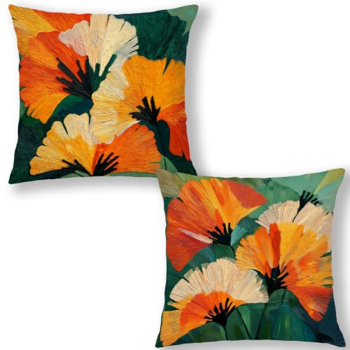Boho Abstract Flower Pillow Covers 18x18, Boho Room Decor - color: Green & Orange 12, size: 18" x 18" (Pack of 1)