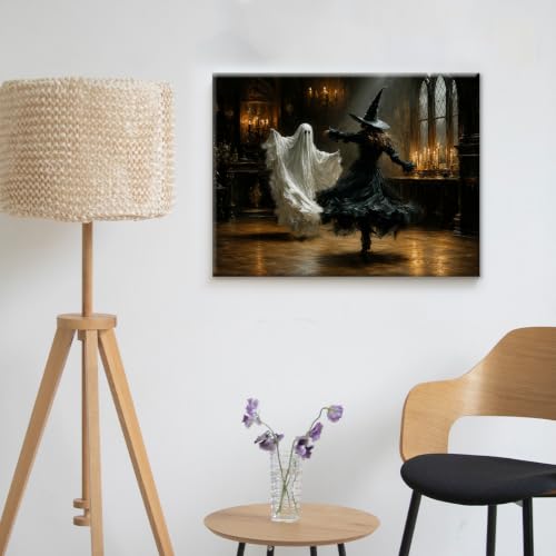 Halloween Wall Art Decor, Ghost Witch Dancing Canvas Print Framed 8x10 Inch - color: L