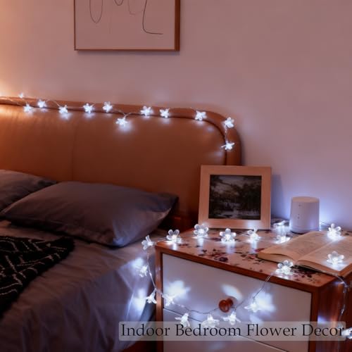 USB/Battery Powered 10ft 30 LED Cool White Fairy Cherry Flower String Light - color: White