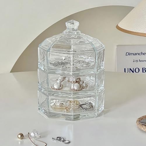 Crystal Glass Storage Box – 3-Tier Jewelry Organizer with Lid, Detachable & Easy to Clean, Dustproof Clear Container for Earrings, Rings, Candy, Nuts, or Desk Decor - size: 3-Tier