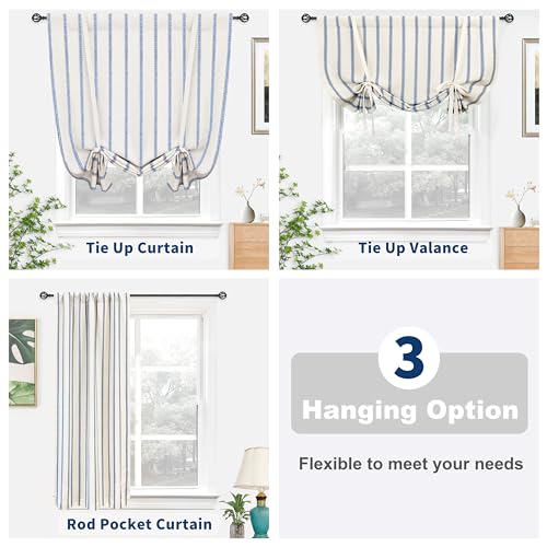 DriftAway Farmhouse Double Layer Linen Blackout Tie Up Curtains Thermal Insulated Vertical Striped Fully Lined Balloon Roman Shade Bathroom Window Adjustable Rod Pocket 39 Inch by 55 Inch Navy - color: Navy Blue, size: 39"W x 55"L (Pack of 1)