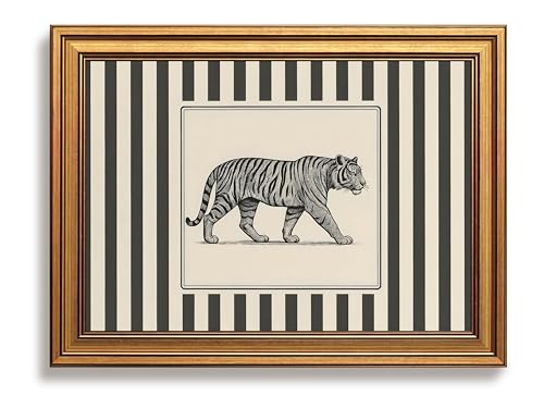 Vintage Gold Framed Tiger Wall Art, Wildlife Pictures Wall Decor, Wild Animal Illustration Striped Canvas Prints Printings, Big Cat Artwork for Living Room Bedroom Office 12x16 Inch - color: Tiger, size: 16"L x 12"W