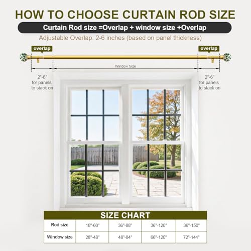 Ceramic Gold Curtain Rods for Windows 16 to 144 Inches Drapery Rods - color: Ceramic Gold, size: 16"-144"|1 Pack