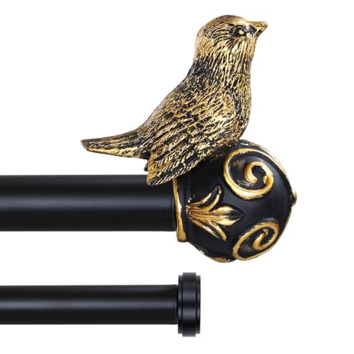 Double Curtain Rods for Windows 28-48 Inch, Gold Bird Finials - size: 28-48