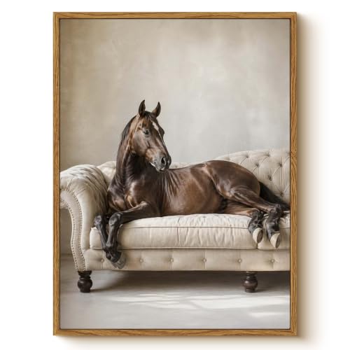 HUARCEY 12x16 Horse Canvas Wall Art, Vintage Framed Equestrian Canvas Print - color: Couch Horse, size: 16"L x 12"W