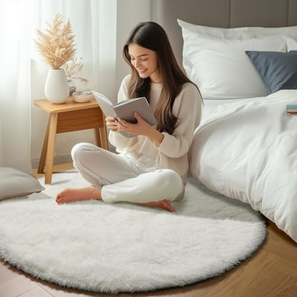 Cream White Fluffy Round Rug Circle Area Rugs 4ft for Kids Teen Bedroom - color: Cream White, size: 4' (Round)