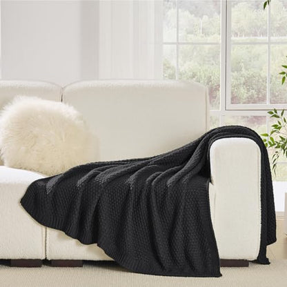 Charcoal Grey Throw Blanket, Sweater-Soft Moss Knit, 60" x 80" - color: Moss-charcoal Grey, size: 60"x80"